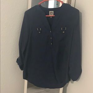 Long sleeve navy blue blouse